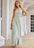 A-line Halter Sleeveless Long/Floor-Length Chiffon Bridesmaid Dresses With Pleated Laney STKP0025342