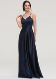 V Neck Sleeveless Long/Floor-Length Satin A-line/Princess Bridesmaid Dresseses Marlee STKP0025345