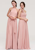 Sleeveless One-Shoulder Long/Floor-Length Chiffon A-line/Princess Bridesmaid Dresses With Pleated Flowers Erika STKP0025346