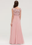 Sleeveless Chiffon A-line/Princess Long/Floor-Length Bridesmaid Dresseses With Sashes Appliqued Teagan STKP0025348