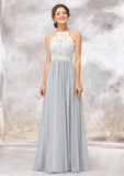 Scoop Neck A-line/Princess Sleeveless Chiffon Long/Floor-Length Bridesmaid Dresses With Lace Jamiya STKP0025350