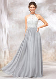 Scoop Neck A-line/Princess Sleeveless Chiffon Long/Floor-Length Bridesmaid Dresses With Lace Jamiya STKP0025350