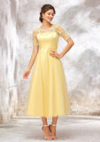 Short Sleeve A-line/Princess Tulle Bateau Bridesmaid Dresses With Lace Appliqued Cadence STKP0025351