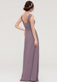 Square Neckline Sleeveless Chiffon Long/Floor-Length A-line/Princess Bridesmaid Dresses With Pleated Christine STKP0025356