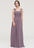 Square Neckline Sleeveless Chiffon Long/Floor-Length A-line/Princess Bridesmaid Dresses With Pleated Christine STKP0025356