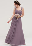 Square Neckline Sleeveless Chiffon Long/Floor-Length A-line/Princess Bridesmaid Dresses With Pleated Christine STKP0025356