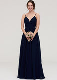 Sleeveless V Neck A-line/Princess Chiffon Long/Floor-Length Bridesmaid Dresseses With Pleated Cheyenne STKP0025357