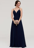 Sleeveless V Neck A-line/Princess Chiffon Long/Floor-Length Bridesmaid Dresseses With Pleated Cheyenne STKP0025357