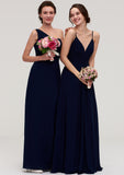 Sleeveless V Neck A-line/Princess Chiffon Long/Floor-Length Bridesmaid Dresseses With Pleated Cheyenne STKP0025357