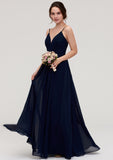 Sleeveless V Neck A-line/Princess Chiffon Long/Floor-Length Bridesmaid Dresseses With Pleated Cheyenne STKP0025357