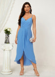 Sheath/Column Sweetheart Sleeveless Chiffon Asymmetrical Bridesmaid Dresses With Pleated Split Courtney STKP0025359