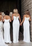 Sheath/Column Cowl Neck Spaghetti Straps Long/Floor-Length Satin Bridesmaid Dresses - Bridesmaid Dresses Amirah STKP0025363