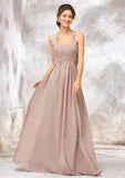 A-line Sweetheart Sleeveless Chiffon Long/Floor-Length Bridesmaid Dresses With Lace Pleated Thirza STKP0025365