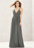 A-line V Neck Sleeveless Chiffon Long/Floor-Length Bridesmaid Dresses With Pleated Lace Emerson STKP0025367