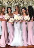 Trumpet/Mermaid Off-the-Shoulder Regular Straps Long/Floor-Length Elastic Satin Bridesmaid Dresses Danielle STKP0025368