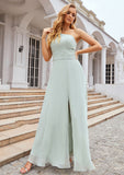 Sheath/Column One-Shoulder Sleeveless Long Chiffon Bridesmaid Dresseses With Pleated Waistband Split Rayna STKP0025373