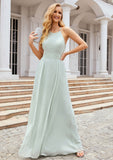 A-line Scoop Neck Sleeveless Long/Floor-Length Chiffon Bridesmaid Dresses With Pleated Pockets Maren STKP0025378