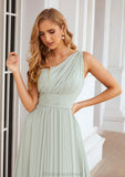 A-line One-Shoulder Sleeveless Chiffon Long/Floor-Length Bridesmaid Dresses With Pleated Jaliyah STKP0025382