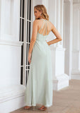 A-line V Neck Sleeveless Chiffon Long/Floor-Length Bridesmaid Dresses With Pleated Adelyn STKP0025385