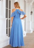 A-line V Neck Sleeveless Chiffon Long/Floor-Length Bridesmaid Dresses With Pleated Split Stella STKP0025388