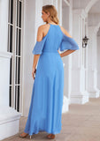 A-line Halter Half Sleeve Chiffon Long/Floor-Length Bridesmaid Dresses Ruth STKP0025391