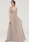 Sleeveless Scoop Neck Long/Floor-Length A-line/Princess Chiffon Bridesmaid Dresses With Pleated Beading -Bridesmaid Dresseses
 Kadence STKP0025396