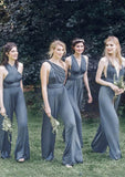 Jumpsuit/Pantsuit Sleeveless Long/Floor-Length Jersey Bridesmaid Dresses With Pleated Judy STKP0025397