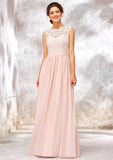 Scoop Neck Sleeveless Long/Floor-Length Chiffon A-line/Princess Bridesmaid Dresses With Lace Kaitlin STKP0025398