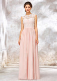 Scoop Neck Sleeveless Long/Floor-Length Chiffon A-line/Princess Bridesmaid Dresses With Lace Kaitlin STKP0025398