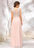 Scoop Neck Sleeveless Long/Floor-Length Chiffon A-line/Princess Bridesmaid Dresses With Lace Kaitlin STKP0025398