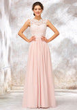 Scoop Neck Sleeveless Long/Floor-Length Chiffon A-line/Princess Bridesmaid Dresses With Lace Kaitlin STKP0025398