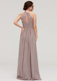 Scoop Neck Sleeveless A-line/Princess Chiffon Long/Floor-Length Bridesmaid Dresseses With Pleated Karla STKP0025399