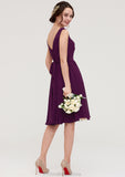 Sleeveless V Neck Chiffon A-line/Princess Knee-Length Bridesmaid Dresses With Pleated Hedwig STKP0025401