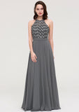 A-line/Princess Halter Long/Floor-Length Chiffon A-line/Princess Bridesmaid Dresses With Appliqued Kimberly STKP0025402