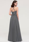 A-line/Princess Halter Long/Floor-Length Chiffon A-line/Princess Bridesmaid Dresses With Appliqued Kimberly STKP0025402