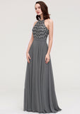 A-line/Princess Halter Long/Floor-Length Chiffon A-line/Princess Bridesmaid Dresses With Appliqued Kimberly STKP0025402