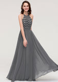 A-line/Princess Halter Long/Floor-Length Chiffon A-line/Princess Bridesmaid Dresses With Appliqued Kimberly STKP0025402