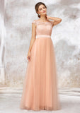 Sleeveless Bateau Long/Floor-Length Tulle A-line/Princess Bridesmaid Dresses With Sashes Lace Elisa STKP0025405