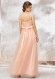 Sleeveless Bateau Long/Floor-Length Tulle A-line/Princess Bridesmaid Dresses With Sashes Lace Elisa STKP0025405