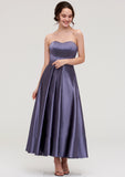 Sweetheart Sleeveless A-line/Princess Satin Ankle-Length Bridesmaid Dresses With Pleated Karlie STKP0025408