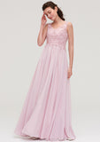 Sleeveless V Neck A-line/Princess Chiffon Long/Floor-Length Bridesmaid Dresseses With Beading Appliqued Kaelyn STKP0025410