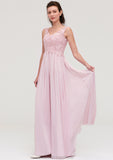 Sleeveless V Neck A-line/Princess Chiffon Long/Floor-Length Bridesmaid Dresseses With Beading Appliqued Kaelyn STKP0025410