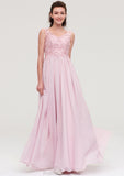 Sleeveless V Neck A-line/Princess Chiffon Long/Floor-Length Bridesmaid Dresseses With Beading Appliqued Kaelyn STKP0025410