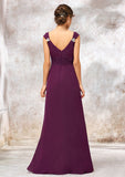 V Neck Sleeveless Long/Floor-Length Sheath/Column Chiffon Bridesmaid Dresses With Sashes Pleated Beading Danica STKP0025412