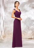 V Neck Sleeveless Long/Floor-Length Sheath/Column Chiffon Bridesmaid Dresses With Sashes Pleated Beading Danica STKP0025412