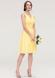 V Neck Sleeveless A-line/Princess Chiffon Knee-Length Bridesmaid Dresses With Pleated Taliyah STKP0025414