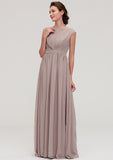 Bateau Sleeveless A-line/Princess Chiffon Long/Floor-Length Bridesmaid Dresses With Pleated Lailah STKP0025420