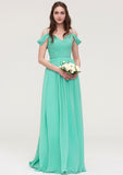 Sweetheart Sleeveless Long/Floor-Length Chiffon A-line/Princess Bridesmaid Dresses With Pleated Marie STKP0025422