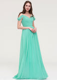 Sweetheart Sleeveless Long/Floor-Length Chiffon A-line/Princess Bridesmaid Dresses With Pleated Marie STKP0025422