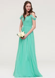 Sweetheart Sleeveless Long/Floor-Length Chiffon A-line/Princess Bridesmaid Dresses With Pleated Marie STKP0025422